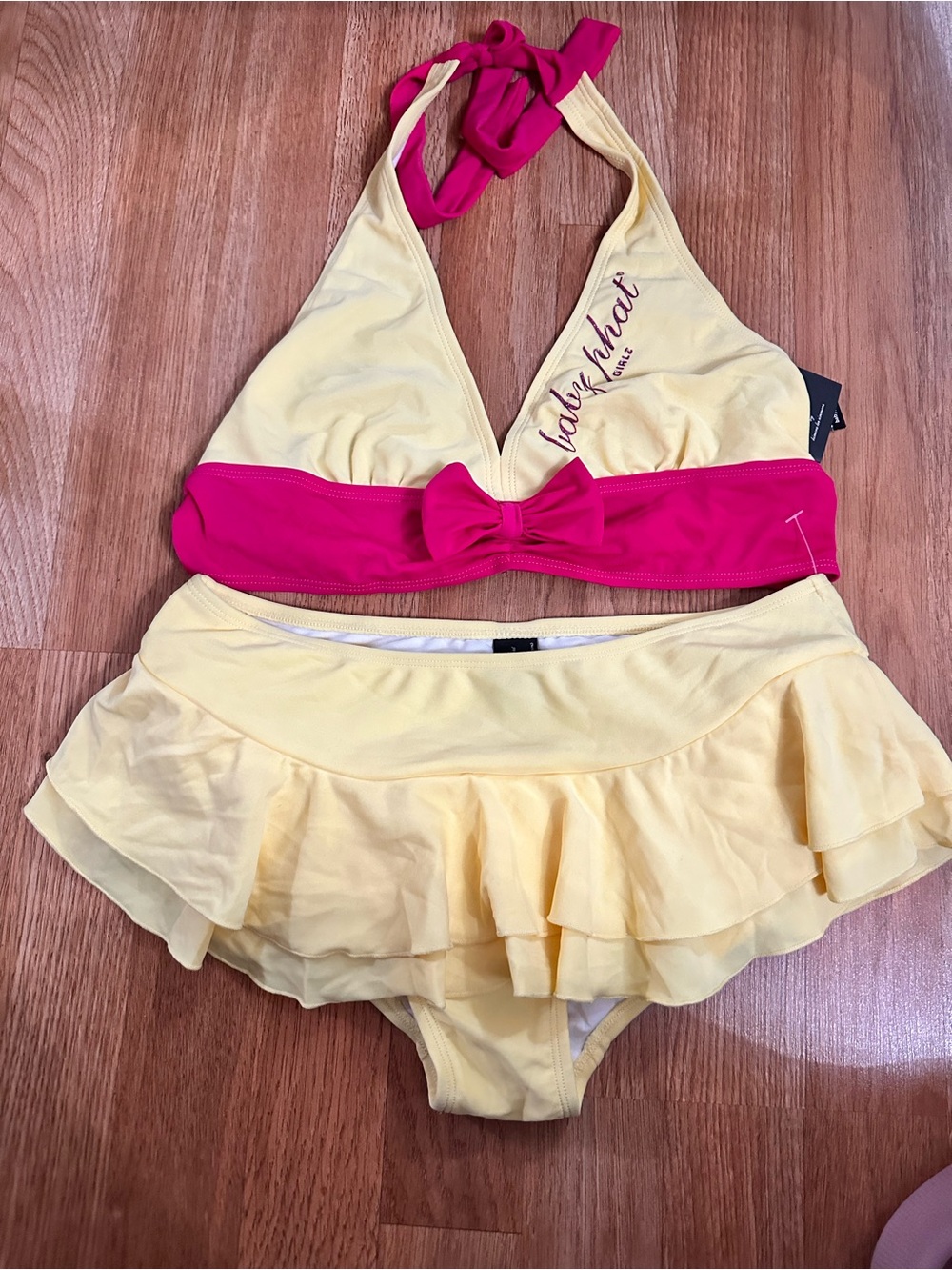 Baby Phat Yellow and Pink Ruffle Two-Piece Swim Set